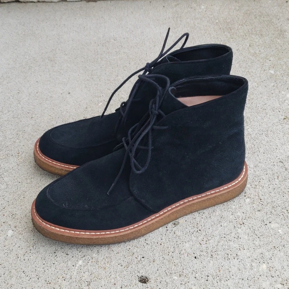 J Crew Suede Leather Lace Up Desert Chukka Ankle Boots Size 10 Black Neutral